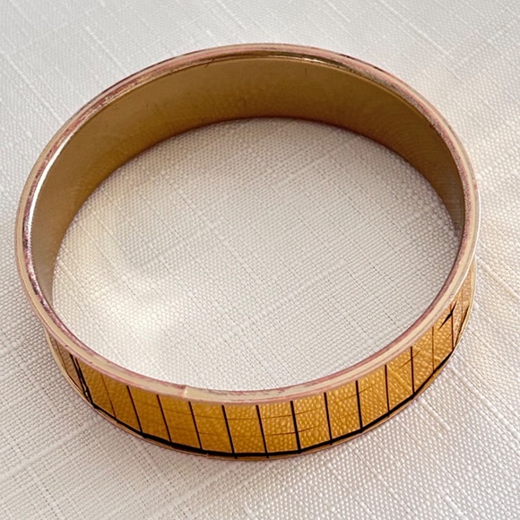 Circular Metal Bangle Squares Gold Tone Bracelet Golden Mosaic - Picture 4 of 7